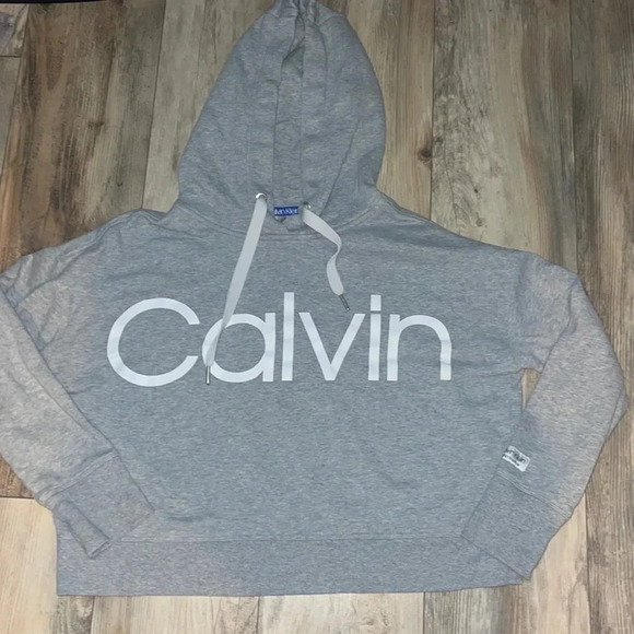 Calvin Klein Performance Gray Cropped Hoodie Gym Athletic Workout Women’s Medium - Picture 1 of 3